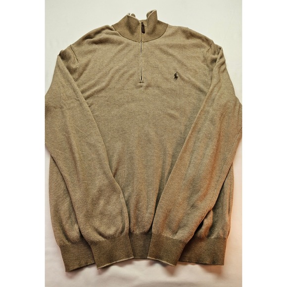 Polo Ralph Lauren Other - Polo Ralph Lauren Mens XXL Tan Pima Cotton Quarter Zip Sweater Pullover Pony Log